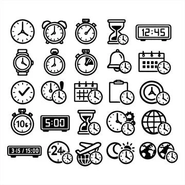 Time Management and Scheduling Line Icon Set Vector Stock Illustration