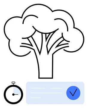 Time Management and Task Completion Concept with Tree and Checklist Icons Stock Illustration