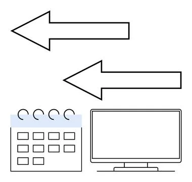 Time Management and Task Prioritization with Arrows, Calendar, and Computer.. Stock Illustration
