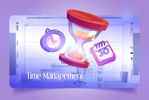 Time management banner with calendar and clock Stock Illustration