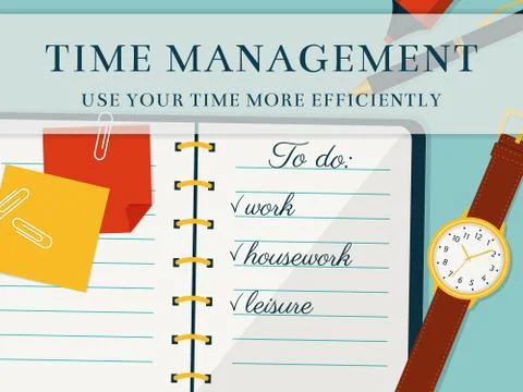 Time management banner. Vector concept background. Illustrazione stock