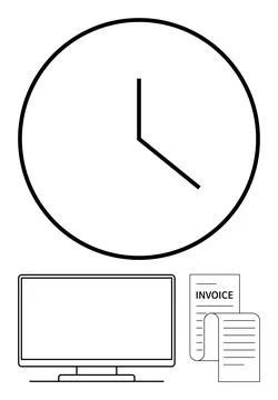 Time Management in Business Computer, Invoice, and Clock Elements Represent.. Stock Illustration