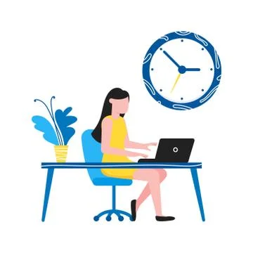 Time management business concept template. Woman sitting near the table and Stock Illustration