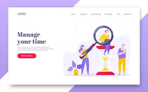 Time management business concept with tiny people, giant hourglass Stock Illustration