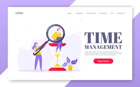 Time management business concept with tiny people, giant hourglass Stock Illustration
