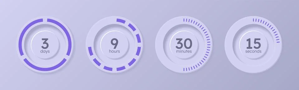 Time management circular countdown timer set Illustrazione stock