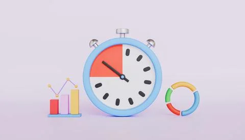Time management with clock and pie graph, Bar chart, Business analysis concept Stock Illustration