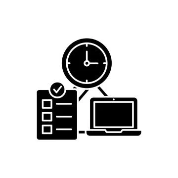 Time management clock checklist laptop remote work icon Stock Illustration