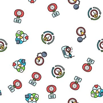 Time management clock work seamless pattern vector Illustrazione stock