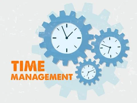 Time management with clocks in grunge flat design gears Stock Illustration