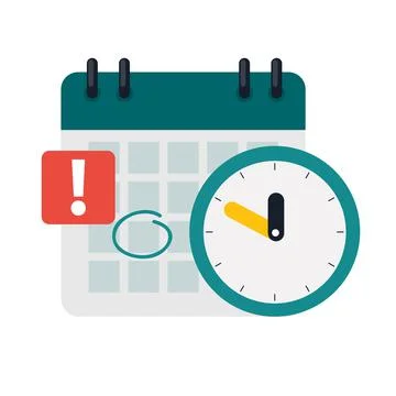 Time management concept with calendar date and clock icon.  Illustration. Stock Illustration