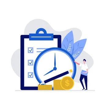 Time management concept with character, a big clock and planning of the wor.. Stock Illustration