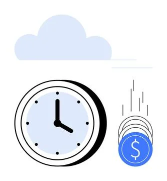 Time Management Concept with Clock and Falling Coins Symbolizing Time as Mone イラスト素材