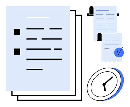Time Management Concept with Documents and Clock for Efficient Task Handling Illustration