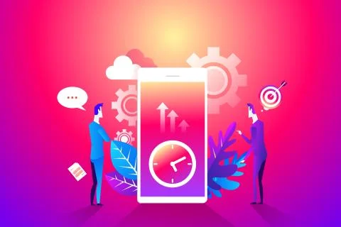 Time Management Concept. Flat Characters Organization Process. Business People Stock Illustration