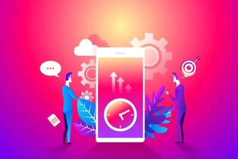 Time Management Concept. Flat Characters Organization Process. Business Pe... Foto stock