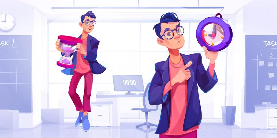 Time management concept with man with clock Stock Illustration