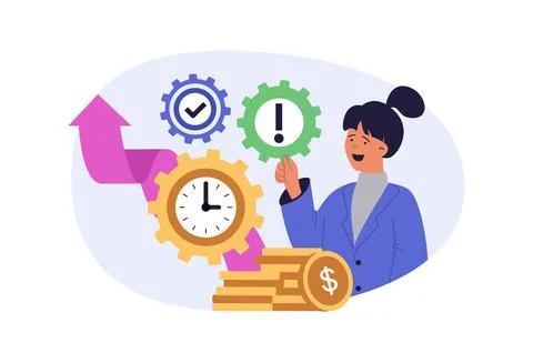 Time management concept in modern flat design for web. Woman planning job a.. Stock Illustration