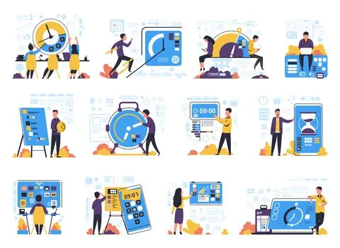 Time management concept. People optimization workflow. Deadline and timetable Illustrazione stock