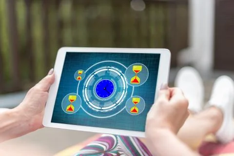Time management concept on a tablet 스톡 사진