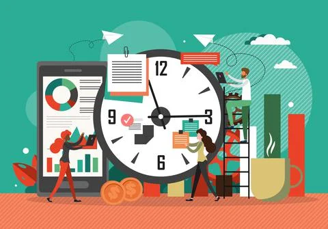 Time management concept vector illustration. Clock, business schedule, project Stock Illustration