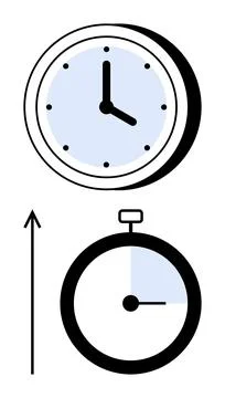 Time Management Concepts with Clock and Stopwatch in Minimalist Design 스톡 일러스트