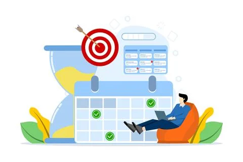 Time management concepts regarding schedules, deadlines, planners. Stock Illustration