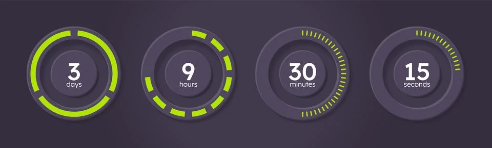 Time management countdown timer set on dark background 스톡 일러스트