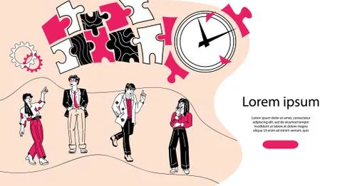 Time management, deadline and effective teamwork - website banner. Stock Illustration