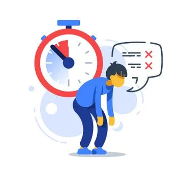Time management, deadline clock, tired man, procrastination concept Stock Illustration