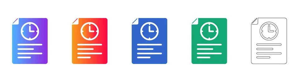 Time Management Document Icons Set Stock Illustration