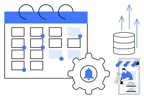 Time management, e-commerce services, data synchronization, online notificati イラスト素材