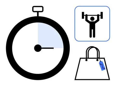 Time management, exercise planning, productivity, shopping deals, discounts,  Stock Illustration