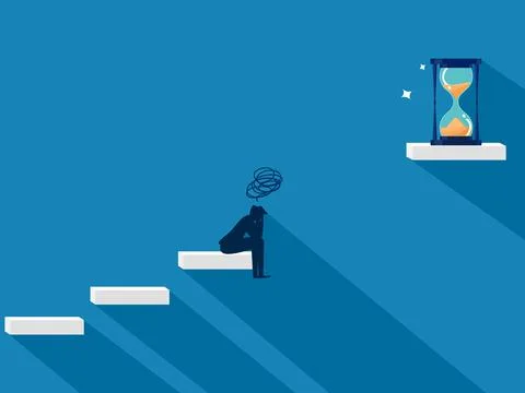 Time management failure, time problem. Businessman sad about the gap betwee.. Stock Illustration