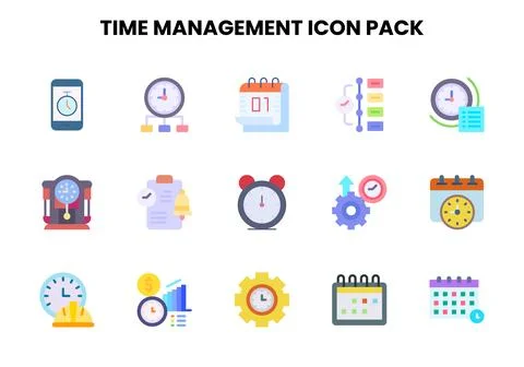 Time Management Flat Design Icons Pack Stock Illustration