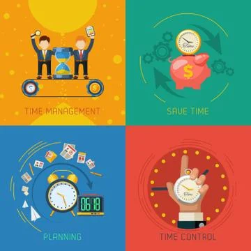 Time Management Flat Icons Square Composition Illustration