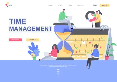 Time management flat landing page template Stockillustratie