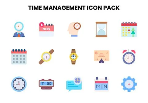Time Management Flat Set Icons Pack Stock Illustration