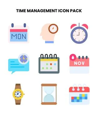 Time Management Flat Vector Icons Pack Stock Illustration