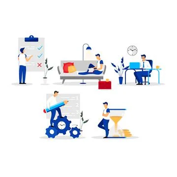 Time management flat vector illustrations set イラスト素材