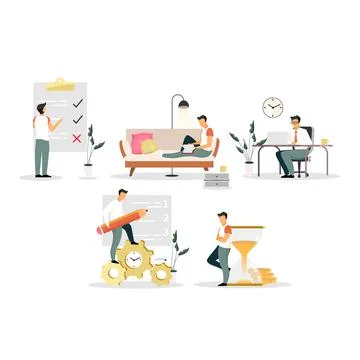 Time management flat vector illustrations set イラスト素材