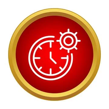 Time management gear clock icon on red button Stock Illustration