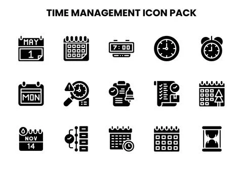 Time Management Glyph Bundle Icons Pack Stock Illustration