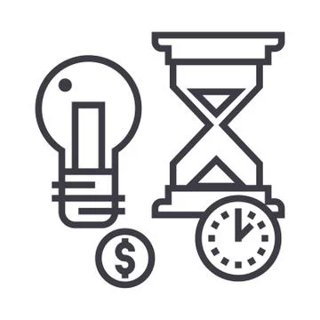 Time management, hourglass, coin, timer vector line icon, sign, illustration  Stock Illustration