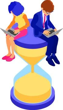 Time management with hourglass Stock Illustration