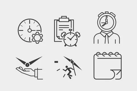 Time management icon set Stock Illustration