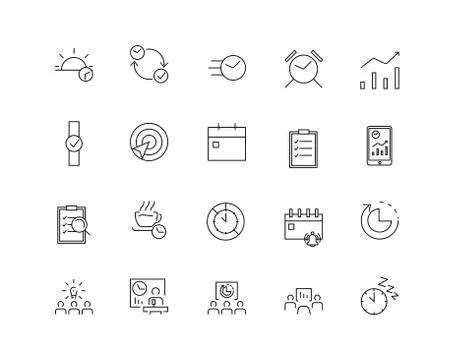 Time management icon set. Thin line flat design. Icons for management, business Stock Illustration
