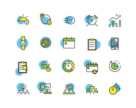 Time management icon set. Thin line flat design. Icons for management, business Stock Illustration