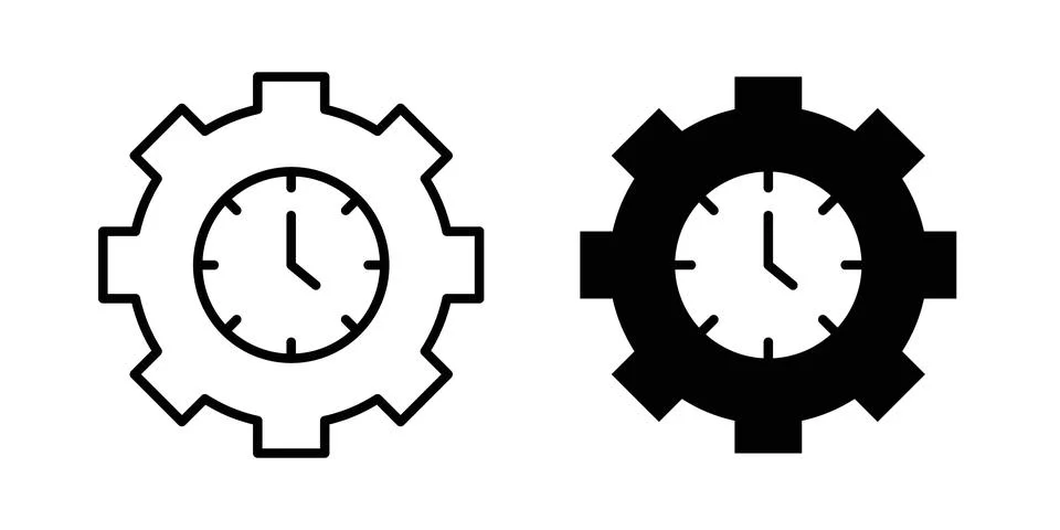 Time management icon solid, line, and editable vector set. 库存插图