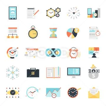 Time Management Icons Set Stock Illustrationen